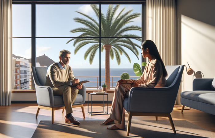 Persona reflexionando antes de pedir ayuda psicológica por estrés en Tenerife