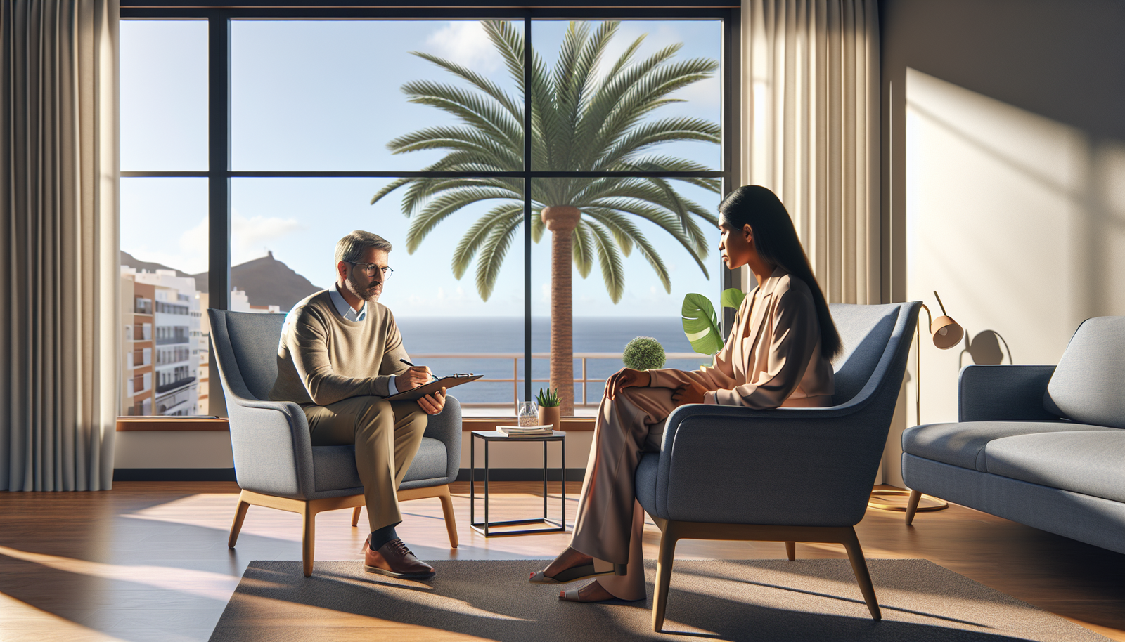 Persona reflexionando antes de pedir ayuda psicológica por estrés en Tenerife